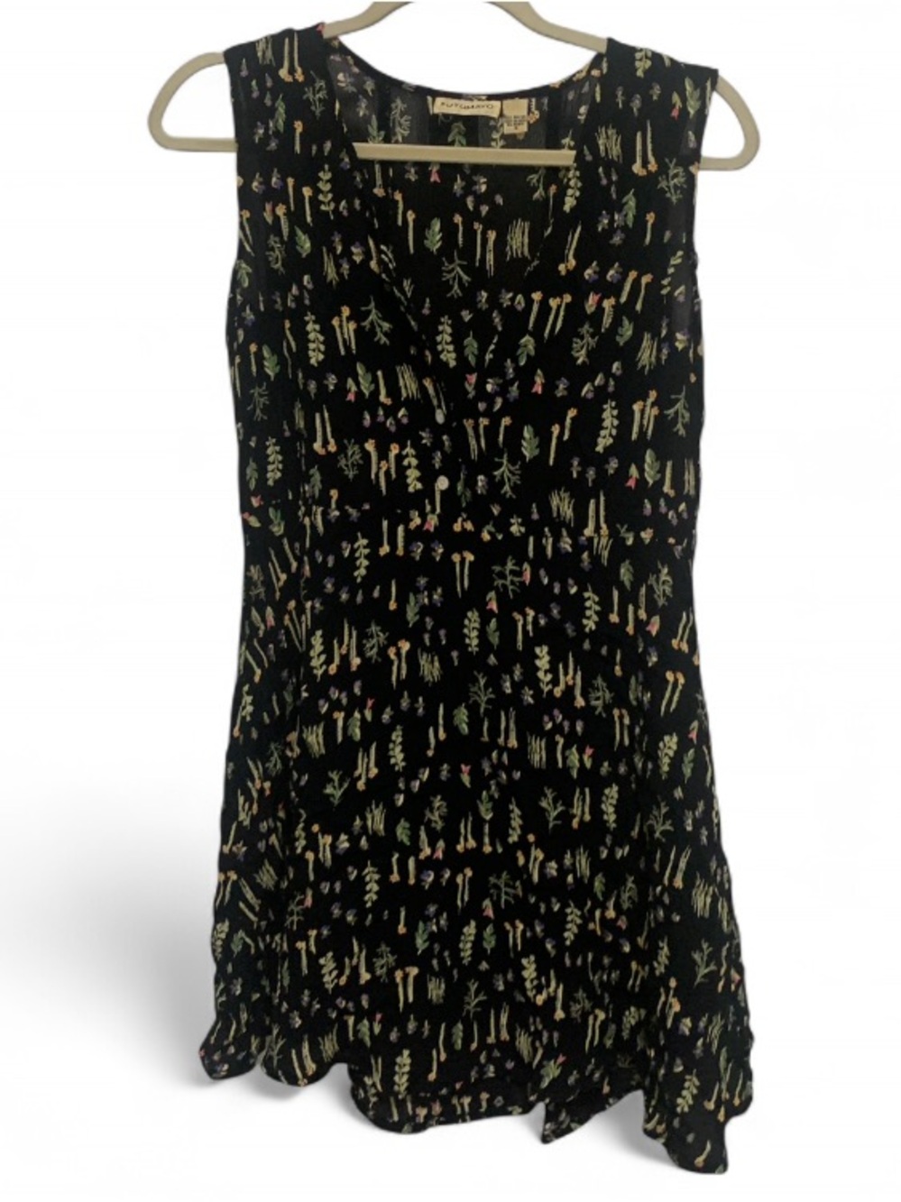 Y2K Putumayo Black Floral Print Sleeveless Mini Dress